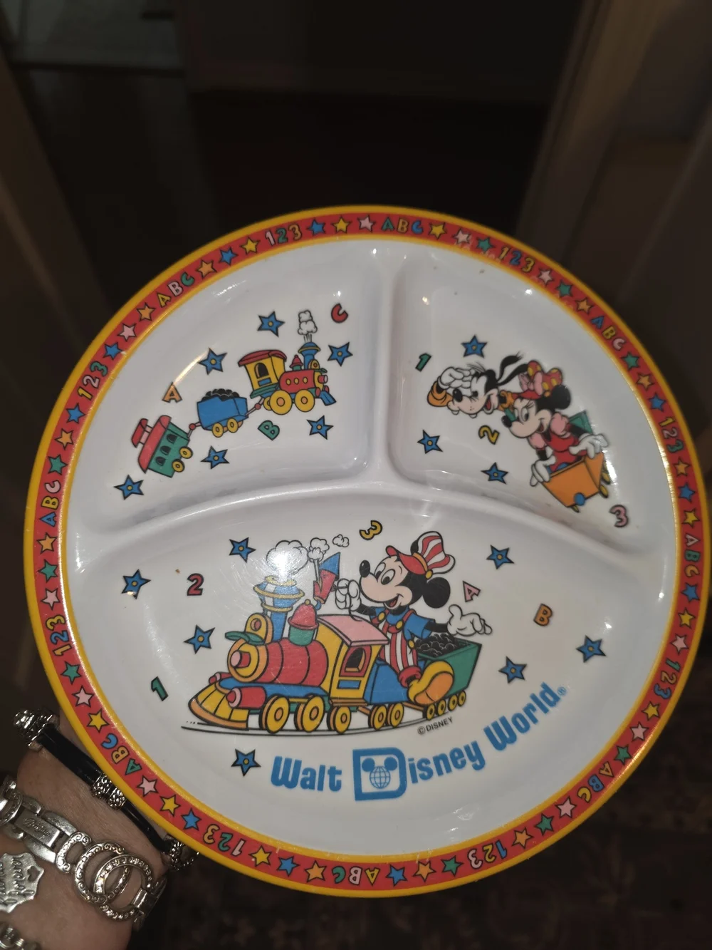 Walt Disney World Kids' Divided Melamine Plate - Red, Yellow, Blue